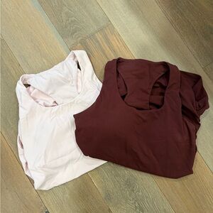 CRZ YOGA Women's Light Pink and Deep Burgundy Tank Tops